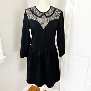 TopShop Black Beaded Peter Pan Collar Lace Dress